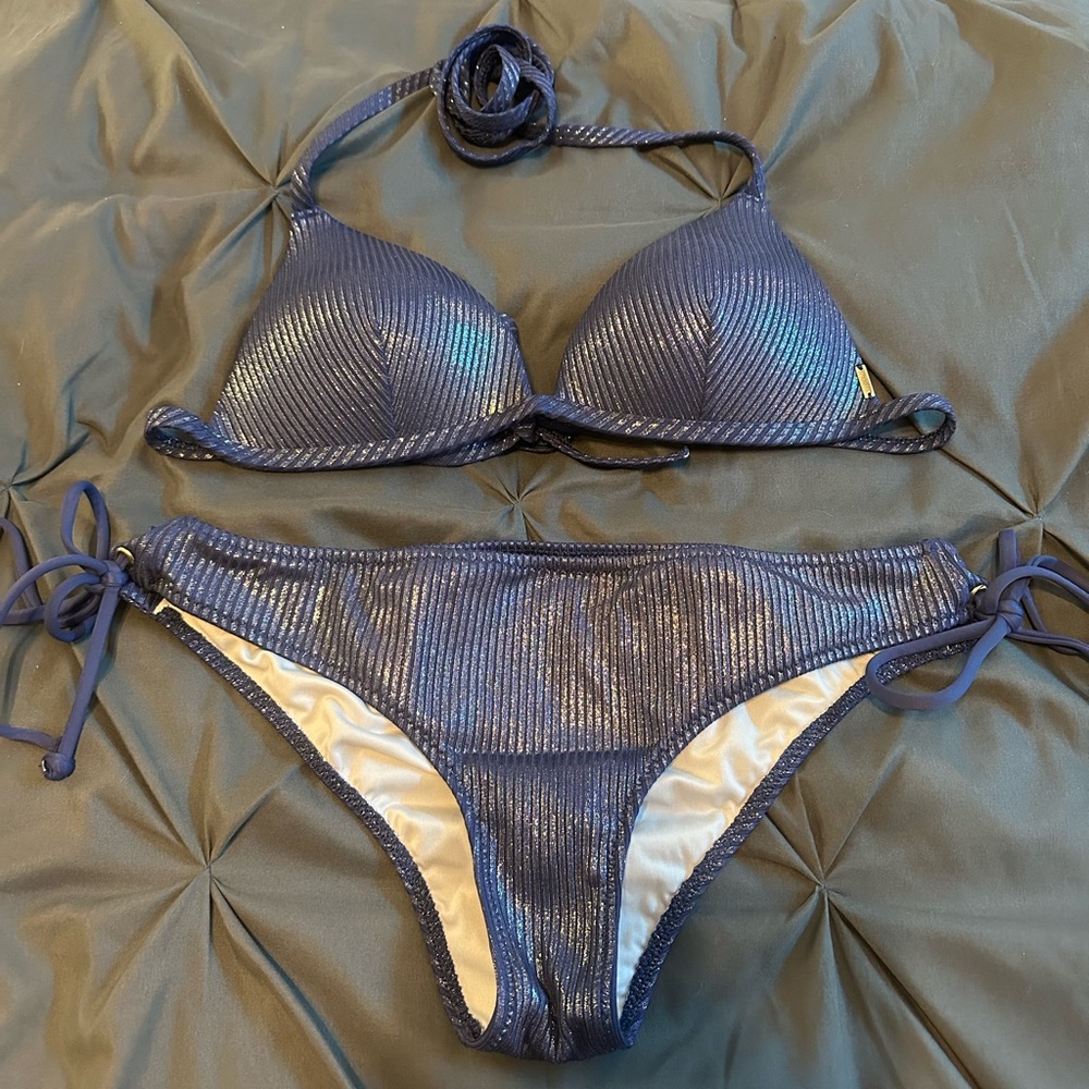 PINK Victoria's Secret Metallic Navy Bikini